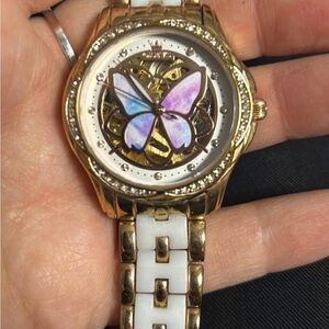 Gold and White Butterfly Watch